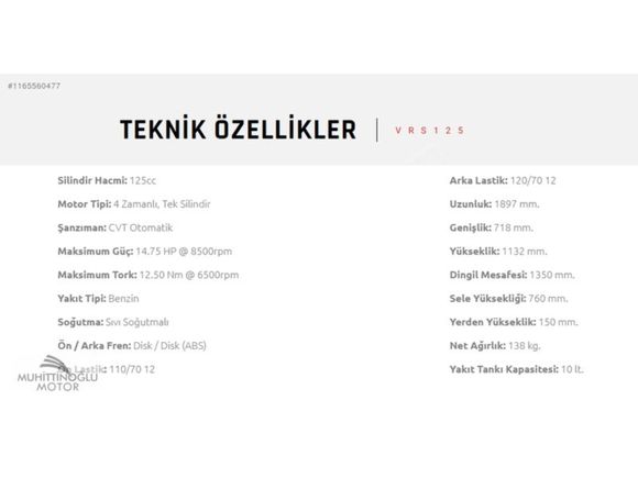 MUHİTTİNOĞLU MOTOR VRS125 NAKİT FİYATINA 3 TAKSİT