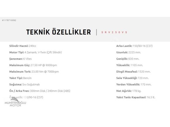 MUHİTTİNOĞLU MOTOR SRV250VS NAKİT FİYATINA 3 TAKSİT