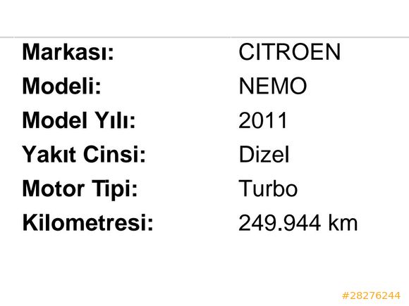 05350758497 Sahibinden Citroen Nemo Combi 1.4 HDi SX Plus 2011 Model