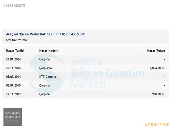 2007 MODEL DAF CF 85.430 ADR'Lİ ÇEKİCİ