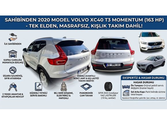 İlk Sahibinden - Servis Bakımlı - Kışlık Jant & Lastik Takımı DAHİL Volvo XC40 T3 Momentum
