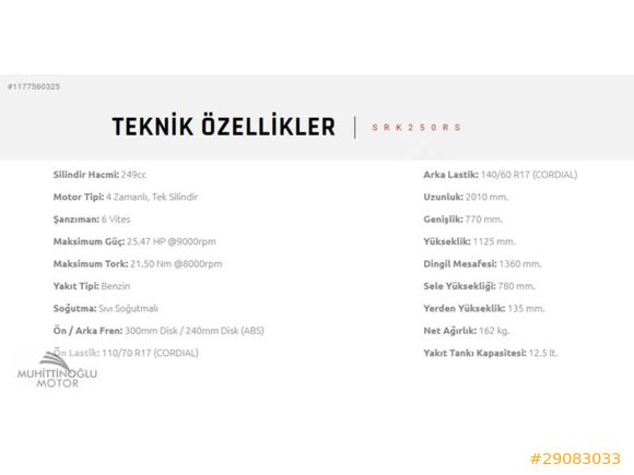 ''MUHİTTİNOĞLU MOTOR'' RKS-SRK 250RS PEŞİN FİYATINA 12 TAKSİT