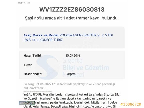 ORDU EKİP OTODAN 2008 CRAFTER 2.5 163PS ORJİNAL KOMPLE MUAYYER