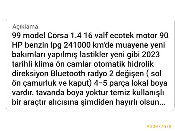 Sahibinden Opel Corsa 1.4 GLS 1999 Model
