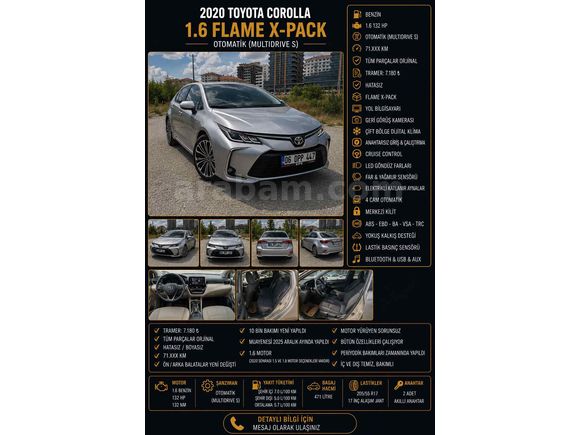 Sahibinden Toyota Corolla 1.6 Flame X Pack 2020 Model 