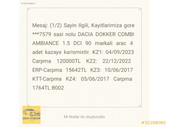 Karta taksit.2015 DACİA DOKKER 1.5 DCİ ////TRİGER-ENJEKTÖR YENİ