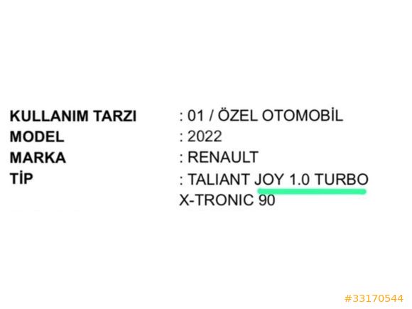 Sahibinden Renault Taliant 1.0 Tce Joy 2022 Model