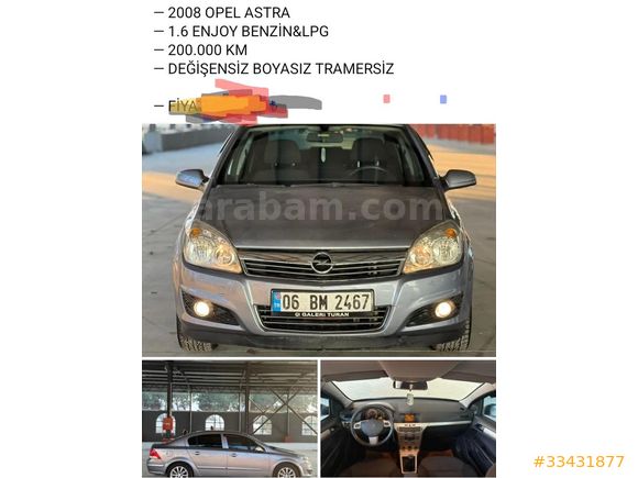 DEĞİŞENSİZ&BOYASIZ &TRAMER SİZ Opel Astra 1.6 enjoy