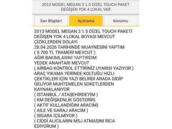 Sahibinden Renault Megane 1.5 dCi Touch 2013 Model