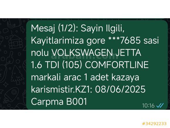 Sahibinden Volkswagen Jetta 1.6 TDi Comfortline 2012 Model Balıkesir 195.000 km Gri (Gümüş)