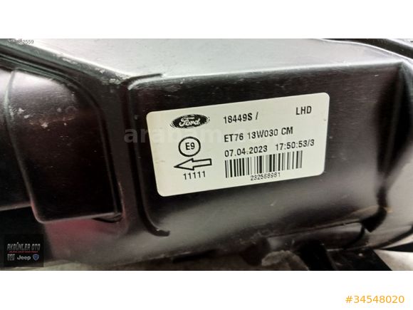 FORD TOURNEO COURİER SOL FAR ORJİNAL ÇIKMA