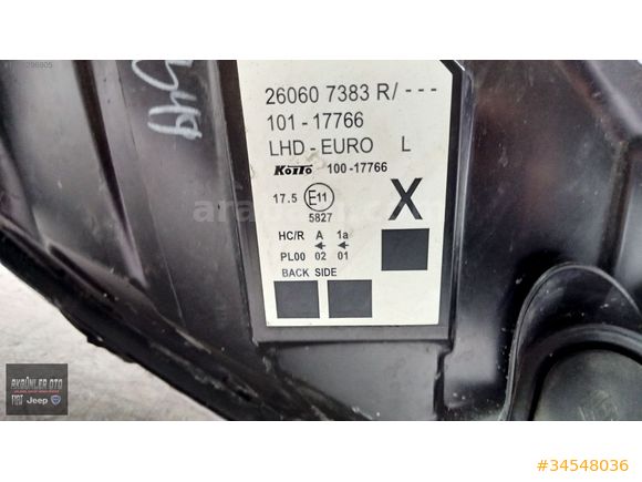 RENAULT KANGOO 3 SOL FAR ORJİNAL ÇIKMA