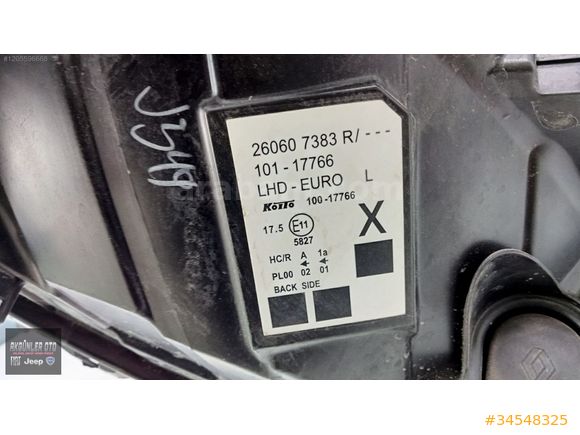 RENAULT KANGOO 3 SOL FAR ORJİNAL ÇIKMA