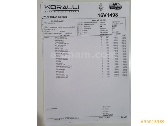 Sahibinden Renault Kangoo 1.5 dCi Expression 2010 Model
