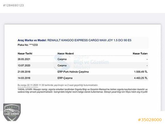 Çimen'den Orijinal Değişensiz Yeni Motorlu Maxi Kango K. Kartına