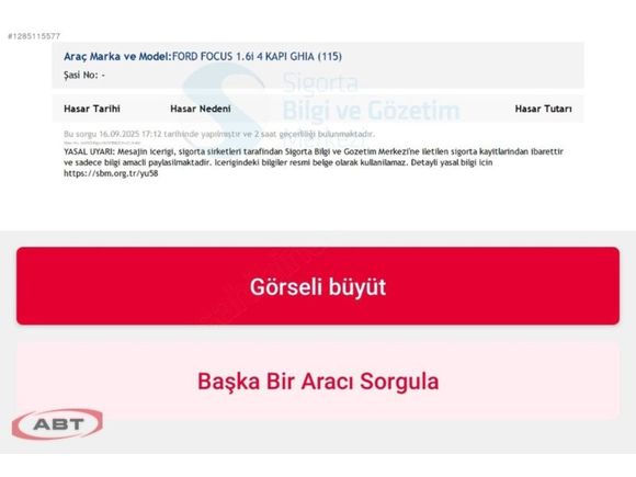 HASAR KAYITSIZ FOCUS 1.6 DİZEL BOŞ KUPA