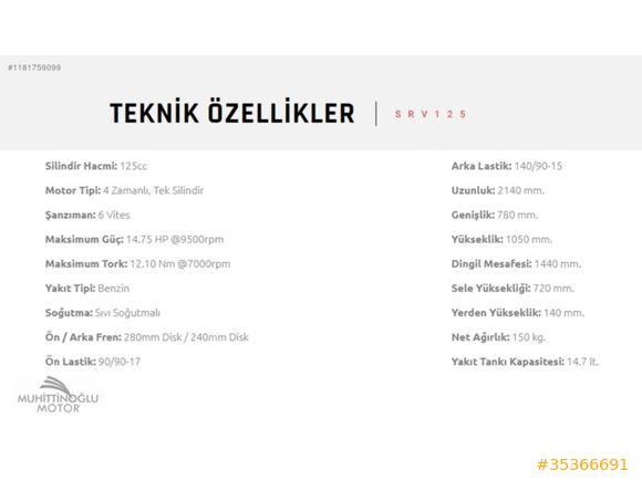 MUHİTTİNOĞLU MOTOR SRV125 NAKİT FİYATINA 3 TAKSİT