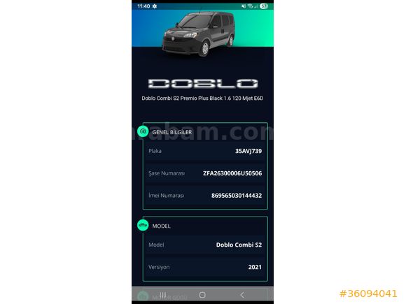 Sahibinden Fiat Doblo Combi 1.6 Multijet Premio Plus 2021 Model
