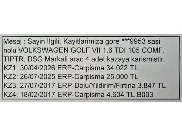 2013 çıkışlı Golf7 dizel otomatik