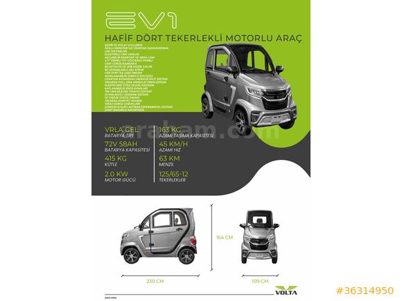 Sahibinden Volta EV1 2024 Model 