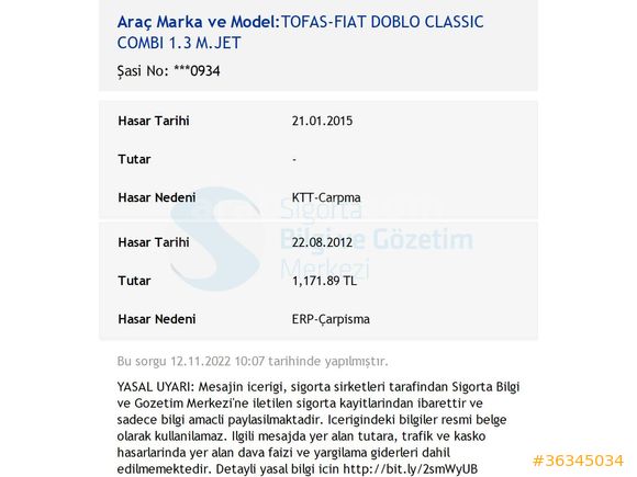 ACİLL Sahibinden Fiat Doblo Combi 1.3 Multijet Active 2010 Model