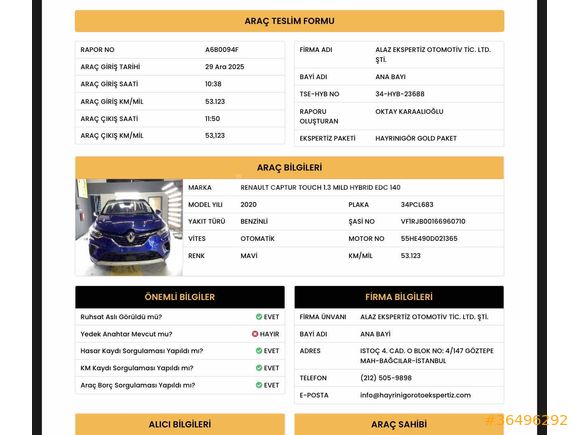 Sahibinden Renault Captur 1.3 TCe Touch 2020 Model 