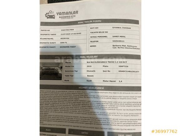 Sahibinden Kia Rio 1.4 CVVT Elegance Tekno 2019 Model 