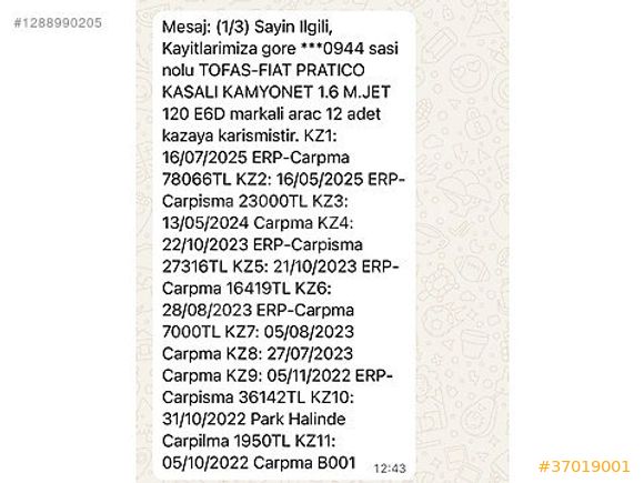 AYSU MOTORS-2022 PRATICO 1.6 MULTIJET SIFIR MOTOR 185.000KM