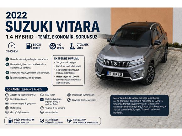 2022 Suzuki Vitara 1.4 Hybrid – Temiz, Ekonomik, Sorunsuz Çift Renk