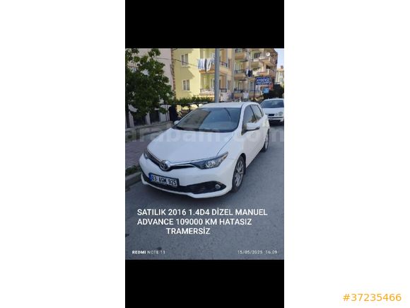 Sahibinden Toyota Auris 1.4 D-4D Advance 2016 Model  Manuel 109000 km Beyaz