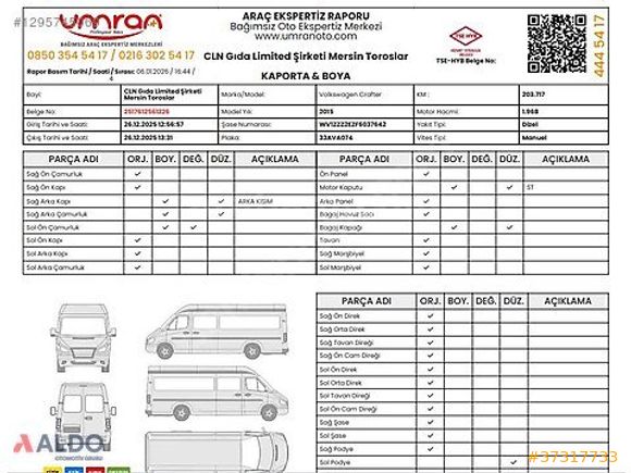VW YETKİLİ BAYİDEN Crafter 2.0 TDI 163 hp Servis LWB Man. 15+1