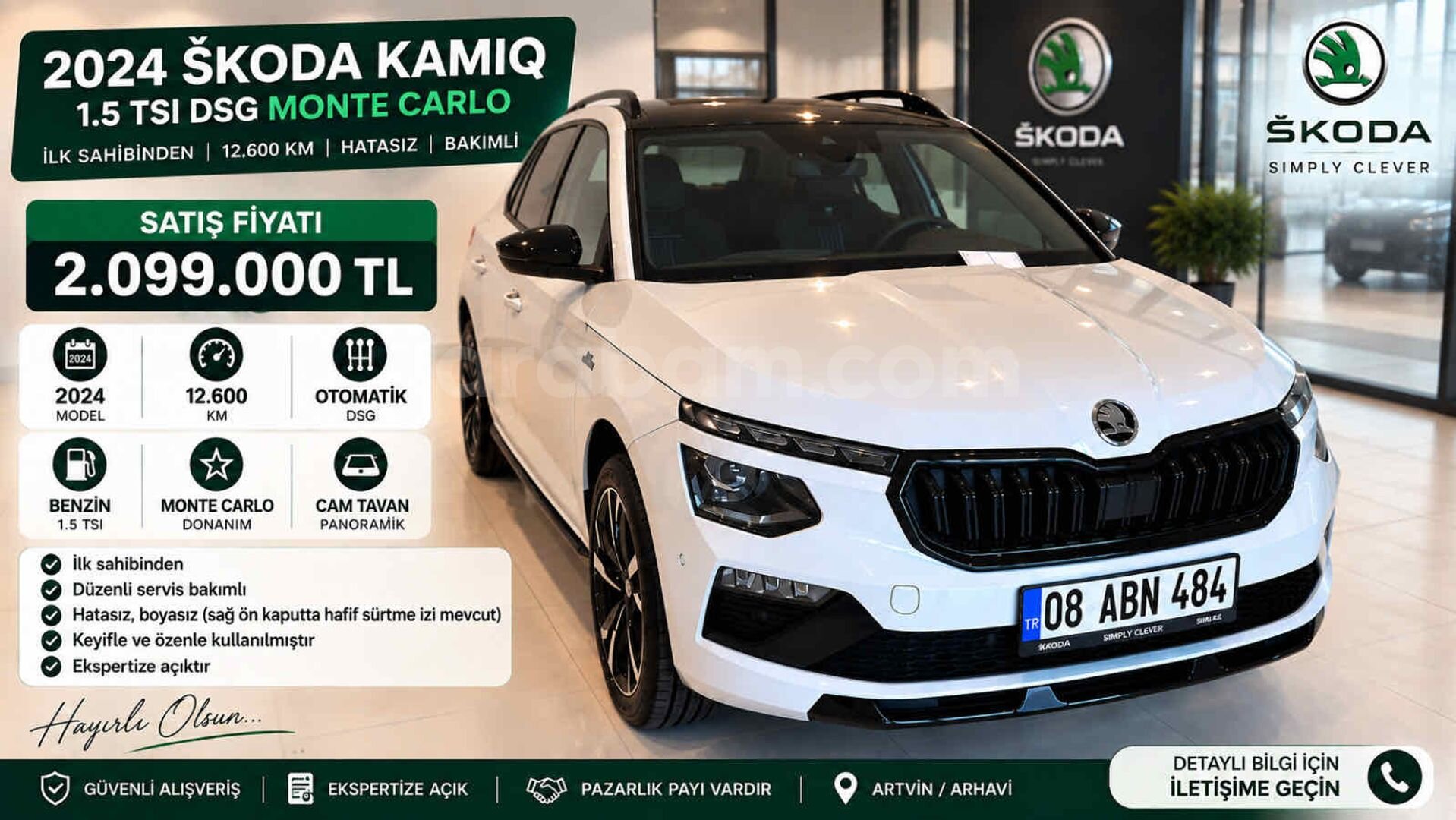 2024 SKODA KAMIQ 1.5 TSI DSG MONTE CARLO | 12.600 KM | CAM TAVAN | İLK SAHİBİNDEN 1
