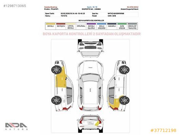 ADA MOTORS 2018 TOYOTA C-HR 1.8 HYBRİD DİAMOND PREMİUM