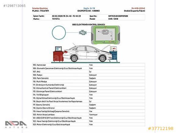 ADA MOTORS 2018 TOYOTA C-HR 1.8 HYBRİD DİAMOND PREMİUM
