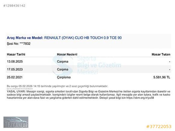 2020 CLIO 0.9 TCE TOUCH PLUS (EKSTRALI) DEĞİŞENSİZ