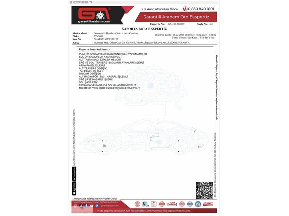 HONDA CİVİC 2002 1.6 V-TEC LS'' BEYAZ 258.BİN KM'DE DEĞİŞENSİZ