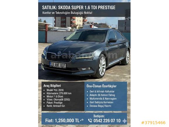 Sahibinden Skoda SuperB 1.6 TDI Prestige 2016 Model 