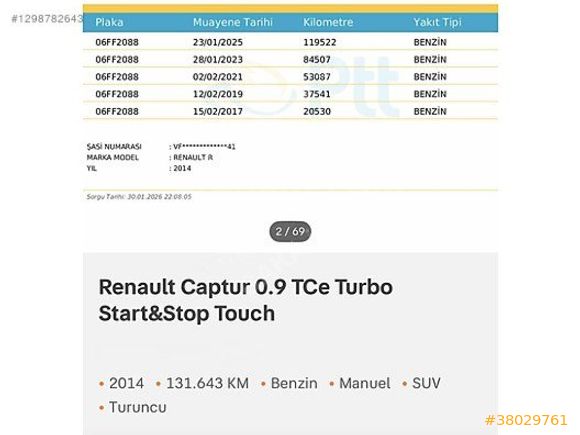 2014 CAPTUR SADECE BİR KAPI BOYALI 0.9 TURBO 90 HP