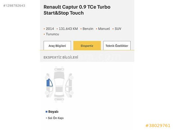 2014 CAPTUR SADECE BİR KAPI BOYALI 0.9 TURBO 90 HP