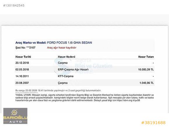 SARIOĞLU AUTO 2004 FORD FOCUS GHİA 226.000KM
