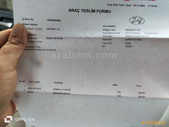 Sahibinden Hyundai Accent Blue 1.6 CRDI Mode Plus 2015 Model 
