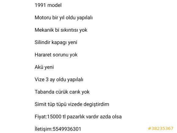 Sahibinden Tofaş Şahin 5 Vites 1991 Model