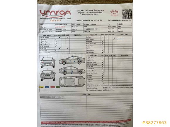 MASRAFSIZ 2015 FLUENCE 1.5 DCI TOUCH-DİZEL MANUEL-TEMİZ ARAÇ