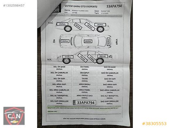BOYASIZ 2015 FLUENCE 1.5 DCİ 110 PS DİZEL OTOMATİK MAKYAJLIKASA