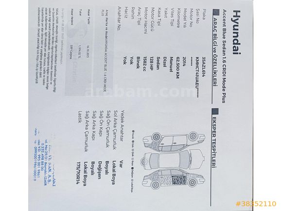 Sahibinden Hyundai Accent Blue 1.6 CRDI Mode Plus 2014 Model