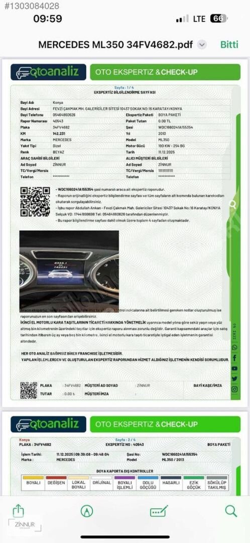 Galeriden Mercedes - Benz ML 350 AMG 2013 Model Konya 142.200 km Beyaz 2