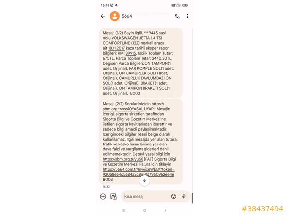 Sahibinden  Tek değişenli jetta