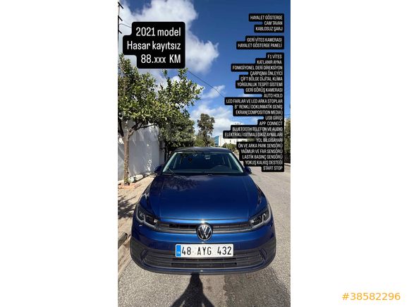 Sahibinden Volkswagen Polo 1.0 Life 2021 Model Muğla 78.000 km Mavi