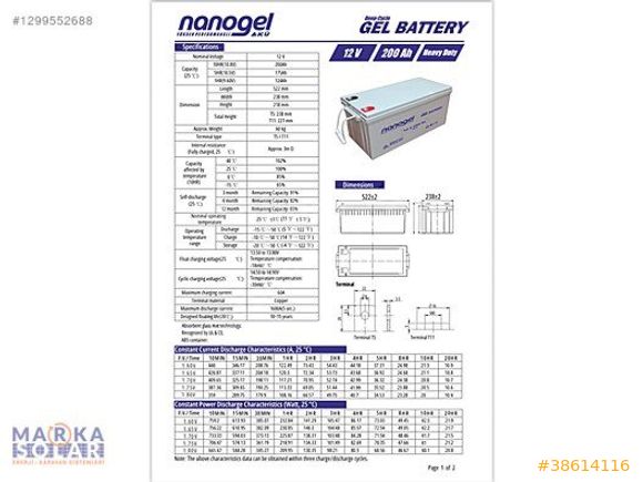 200 AMPER JEL AKÜ 12 VOLT