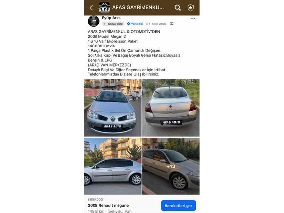 Sahibinden Renault Megane 1.6 Expression 2008 Model 